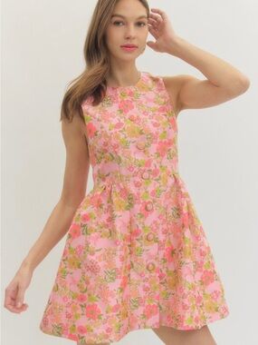 Entro Sleeveless Pink Floral A-Line Dress NEW